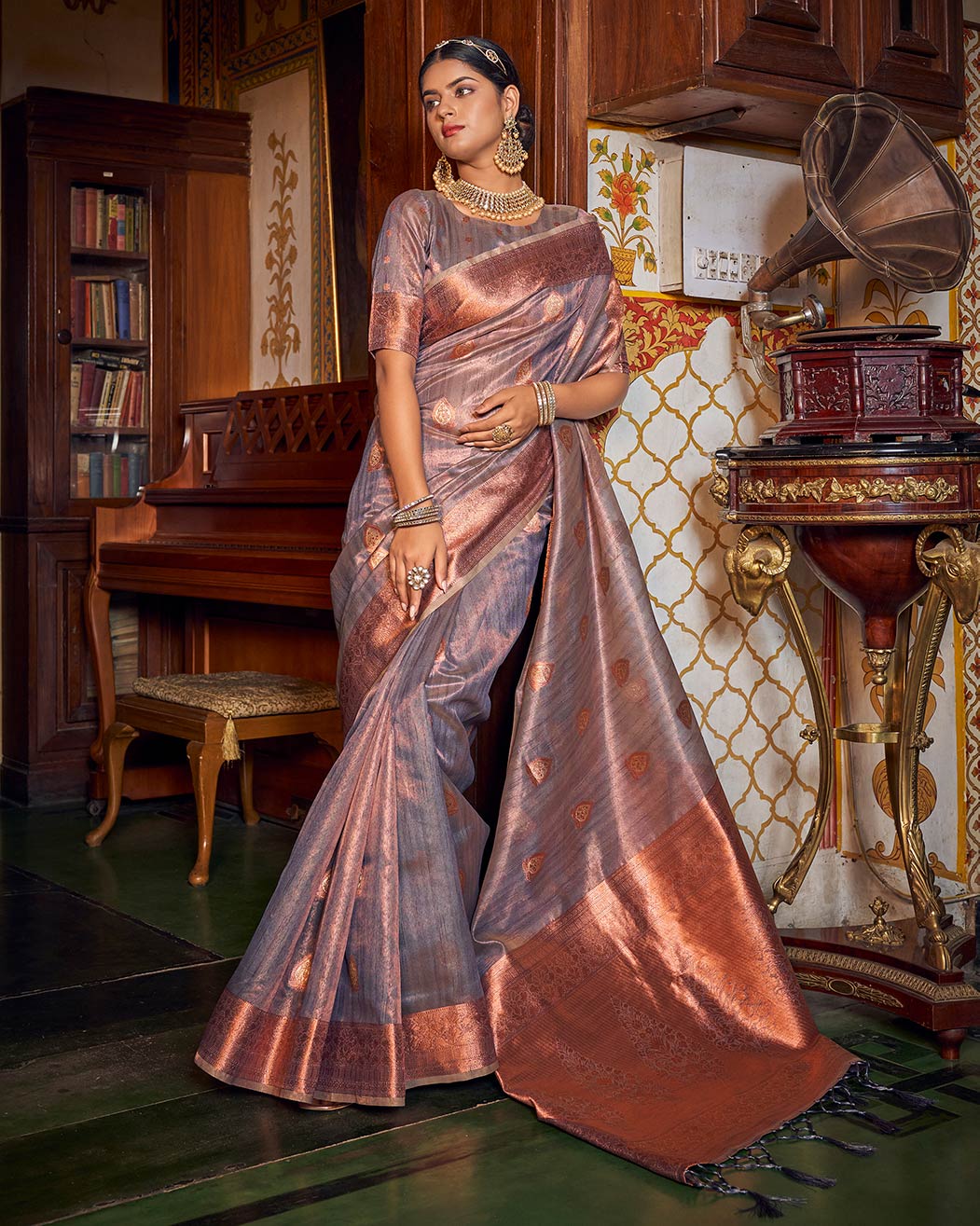Enchanting Banarasi Copper Tissue Saree | RP14