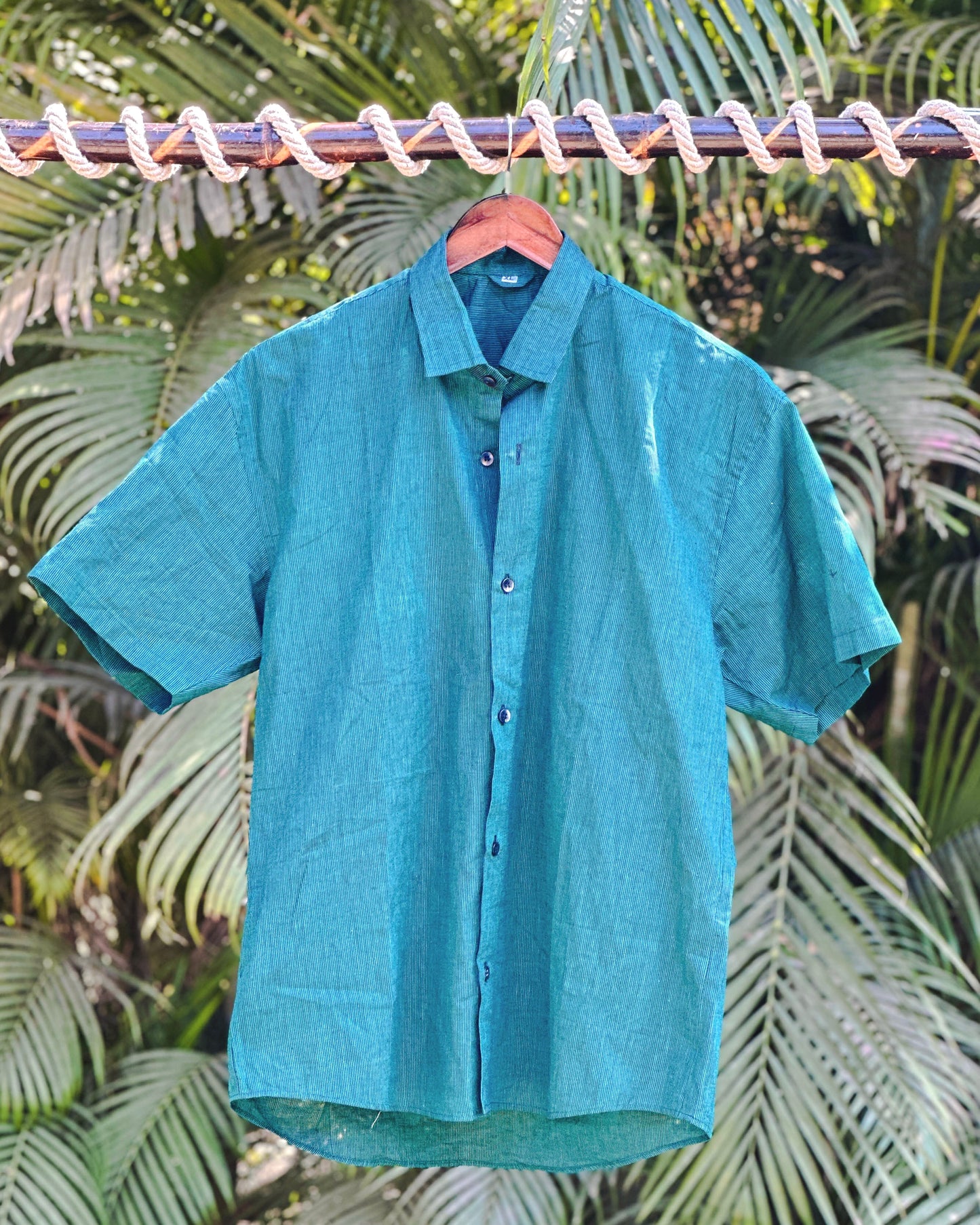 30 Khadi Cotton Green Vertical Stripes