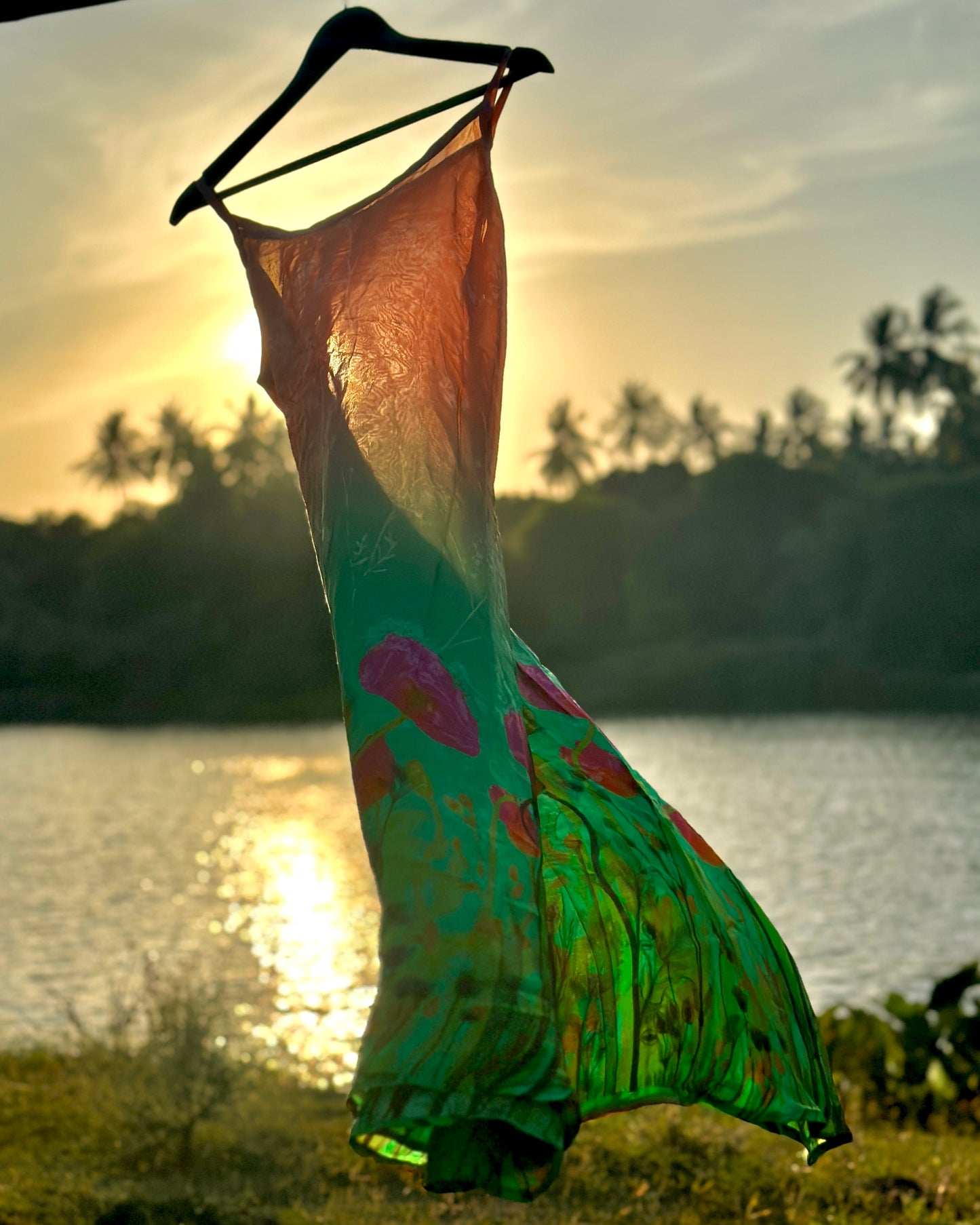 DTB1 A-12 O-49 Satin Green & Peach Slip Dress | Women