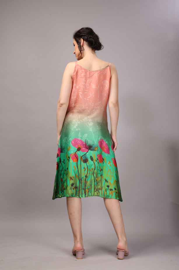 49 Satin Green & Peach Slip Dress