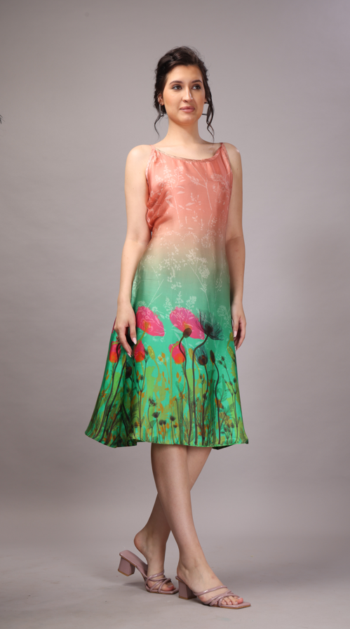 49 Satin Green & Peach Slip Dress