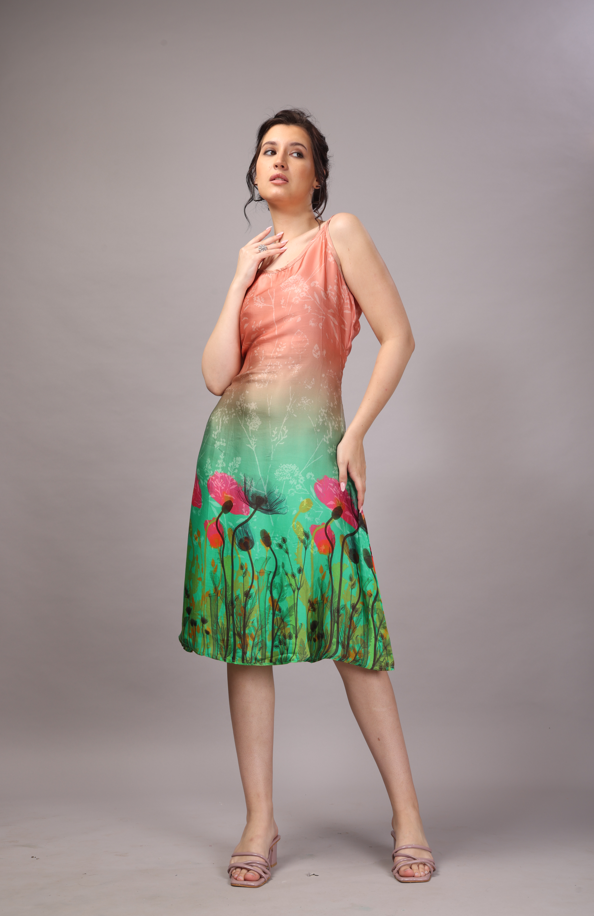 49 Satin Green & Peach Slip Dress