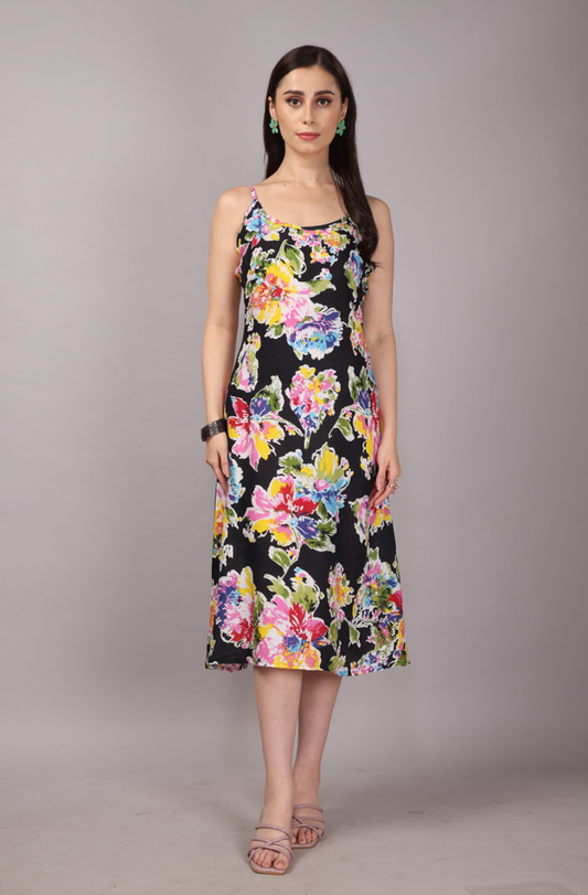 DTB1 A-14 O-50 Black Floral Dress | Women