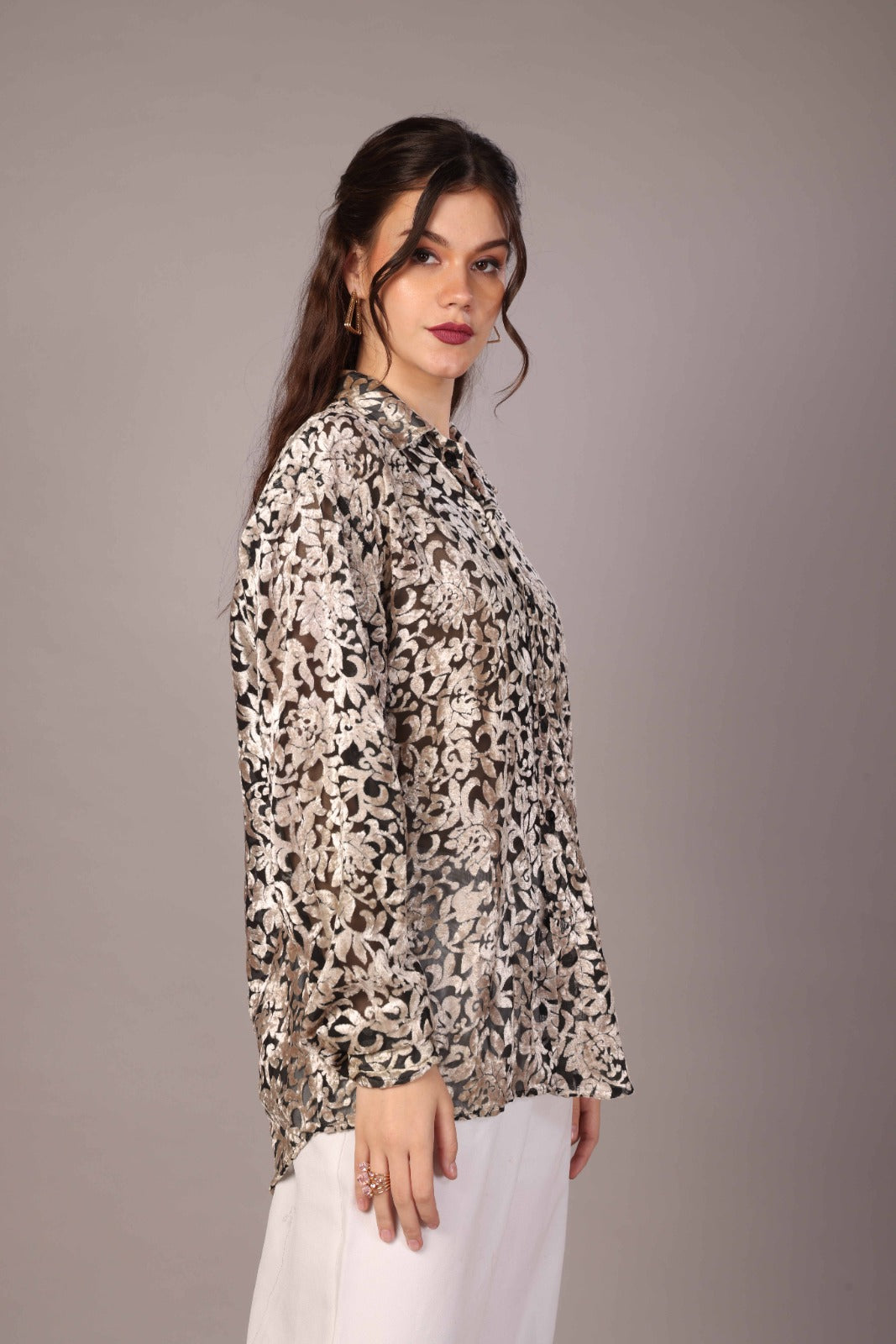 54 Velvet Flower Net Shirt