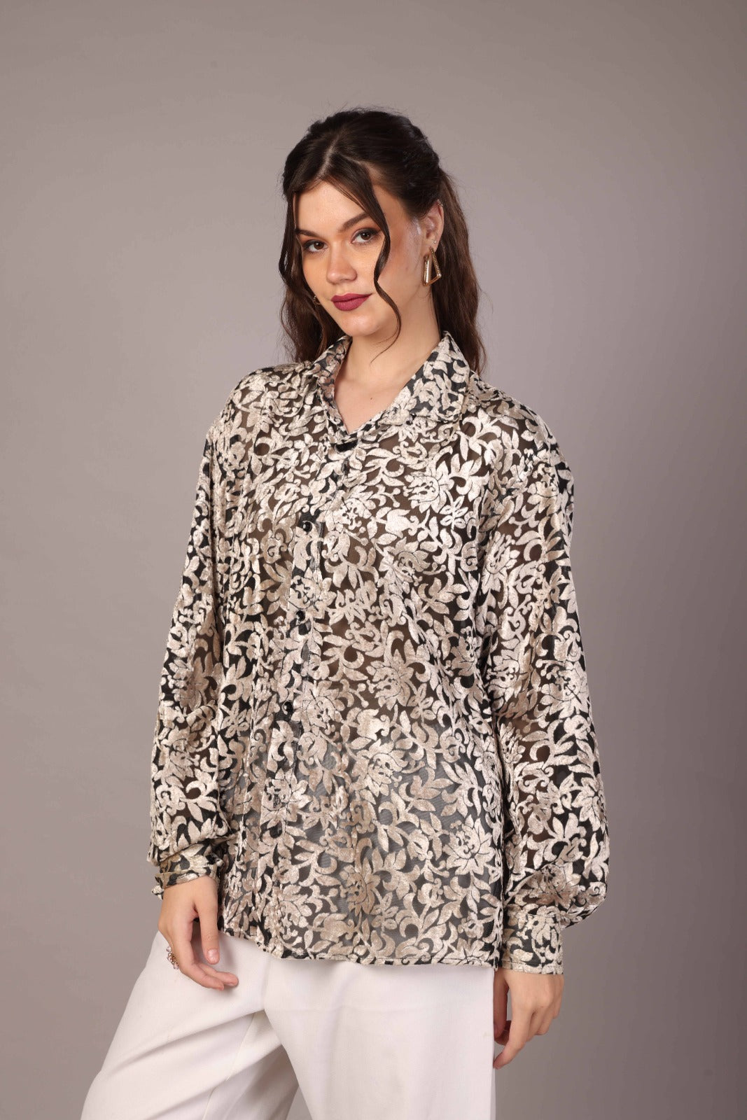 54 Velvet Flower Net Shirt