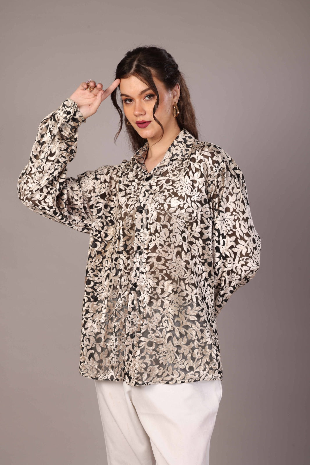 54 Velvet Flower Net Shirt