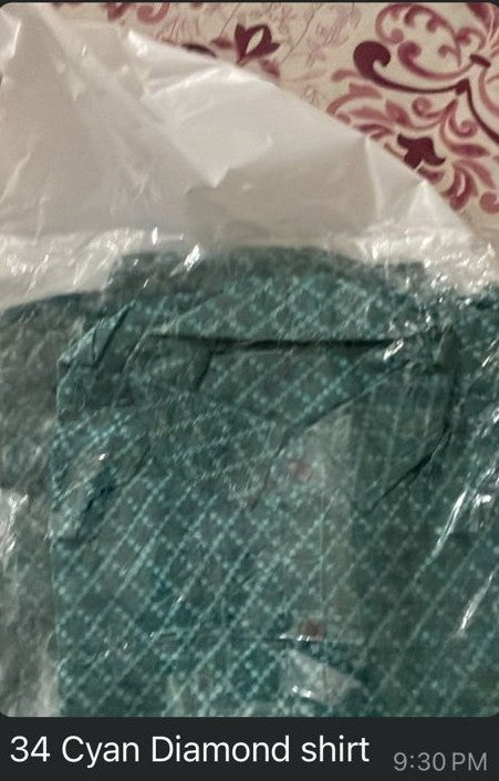 34 Khadi Cotton Cyan Small Daimonds