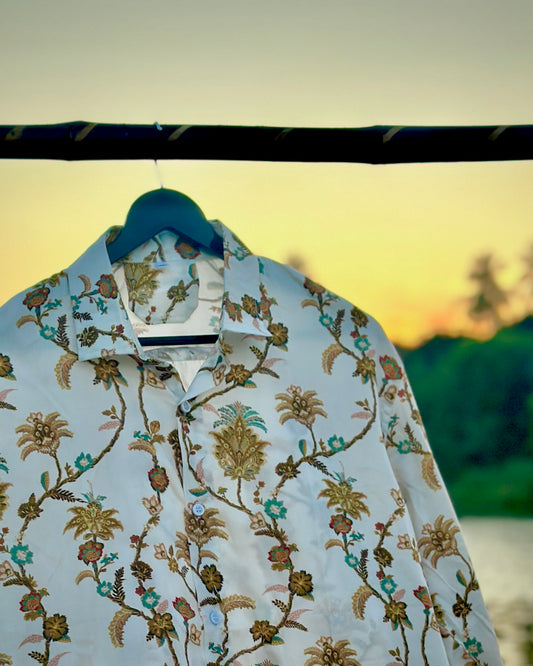 Cotton White with Floral Print