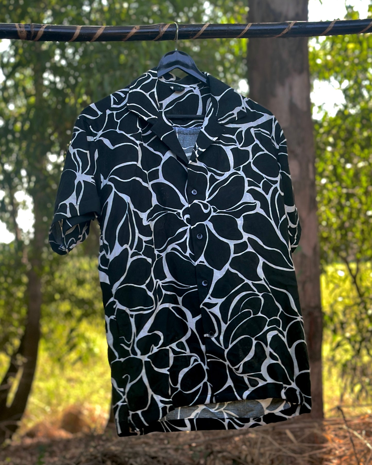 61 Cotton Black with White Waves