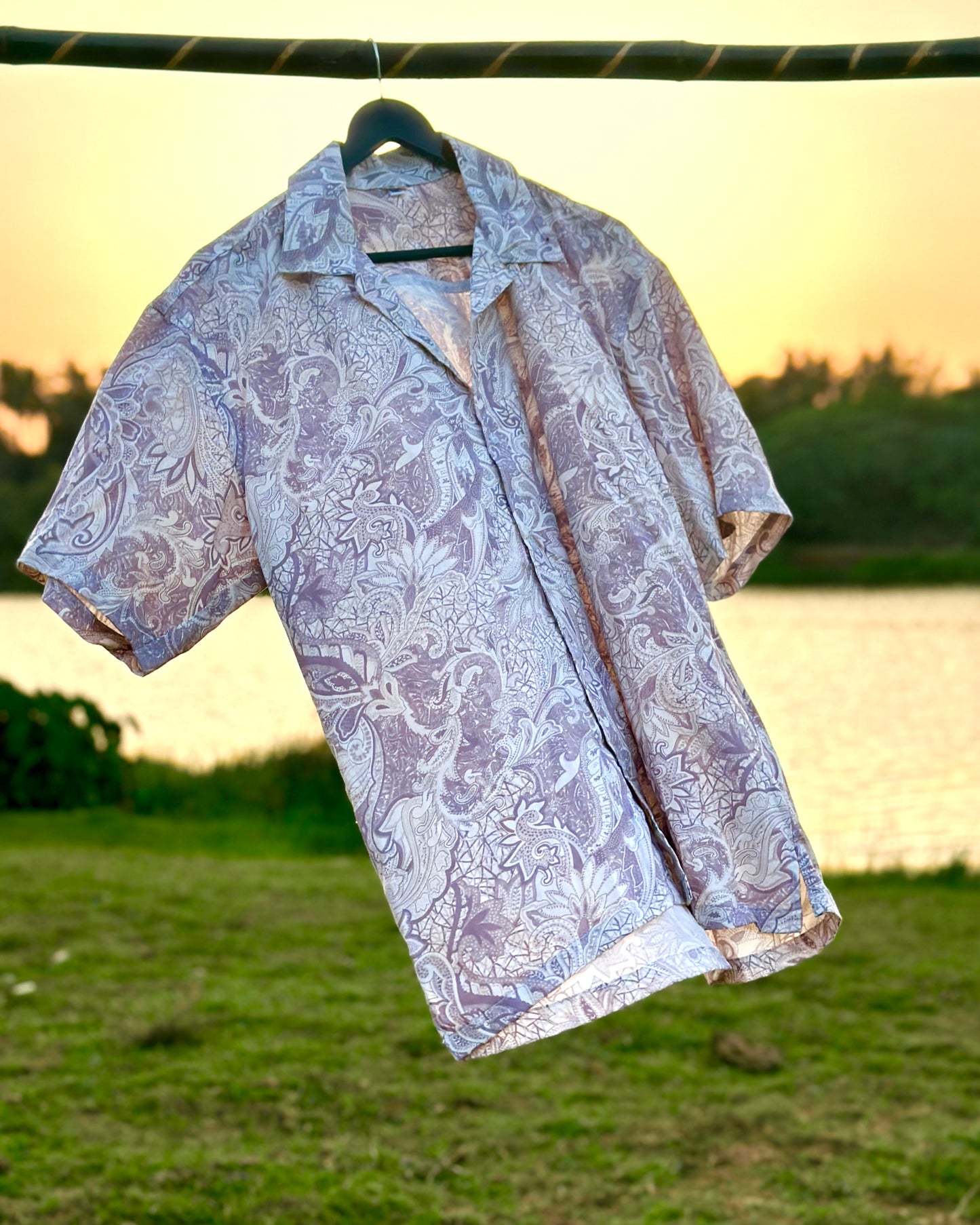 38 white shirt with purple indian print
