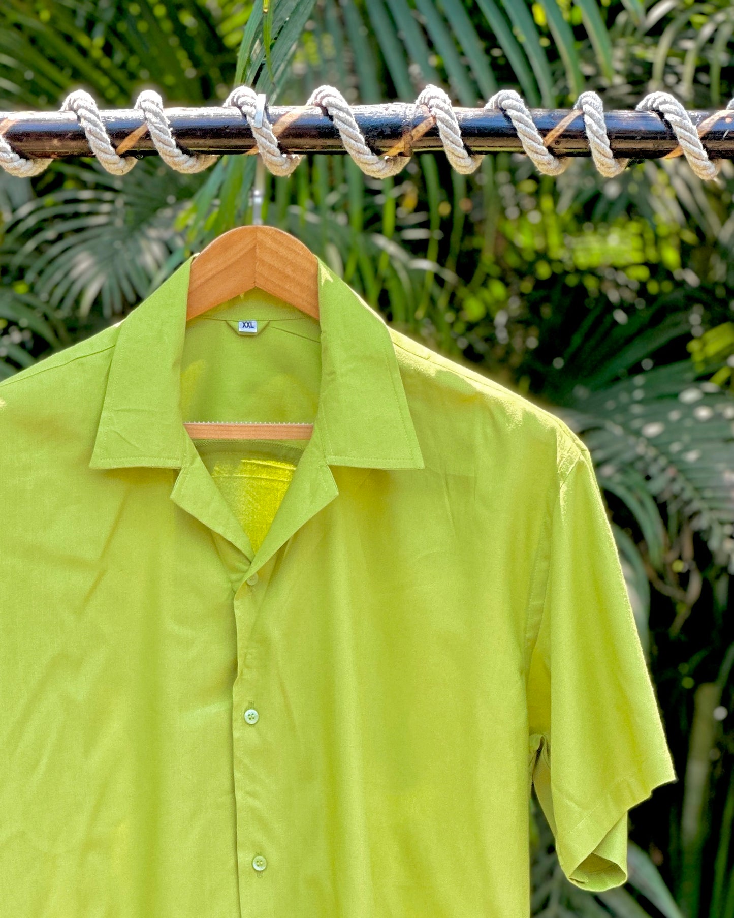 60 Lime Green Rayon Solid Shirt H.S