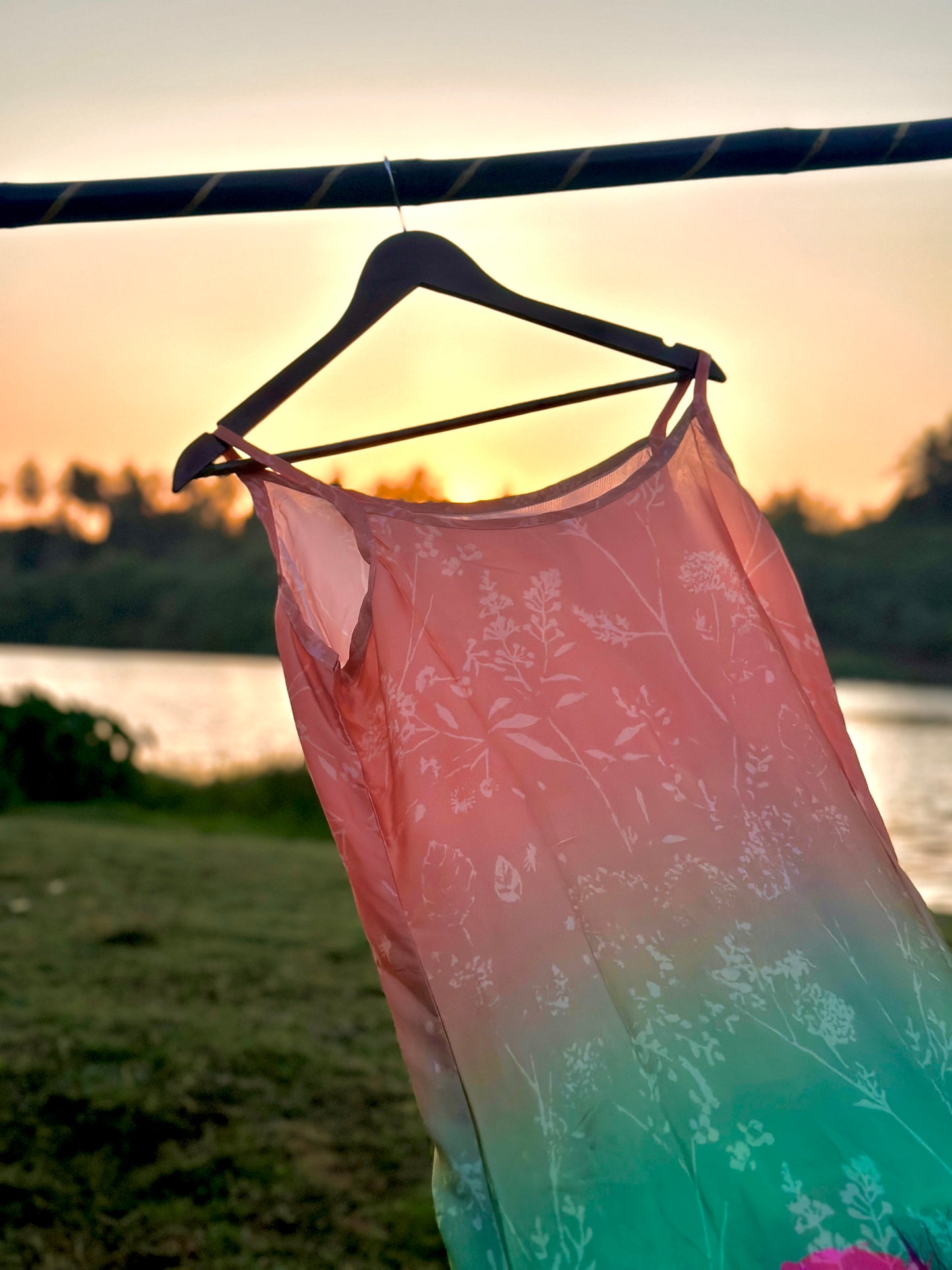 49 Satin Green & Peach Slip Dress