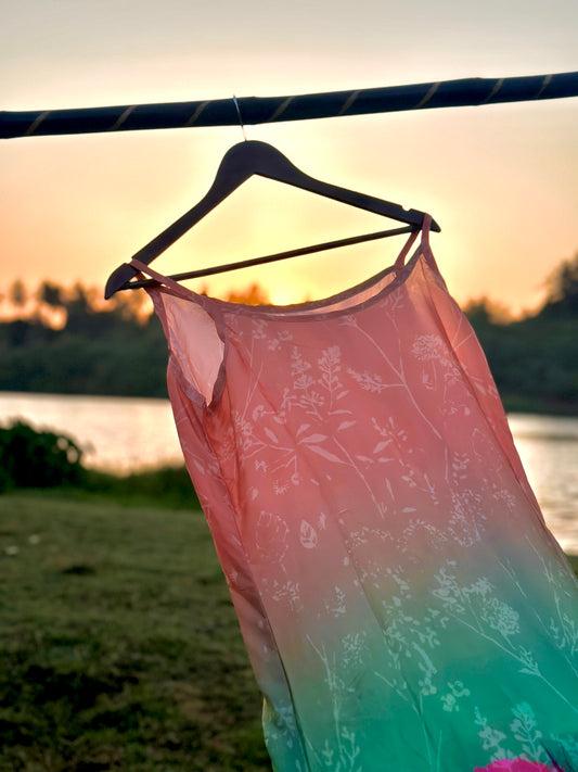 49 Satin Green & Peach Slip Dress