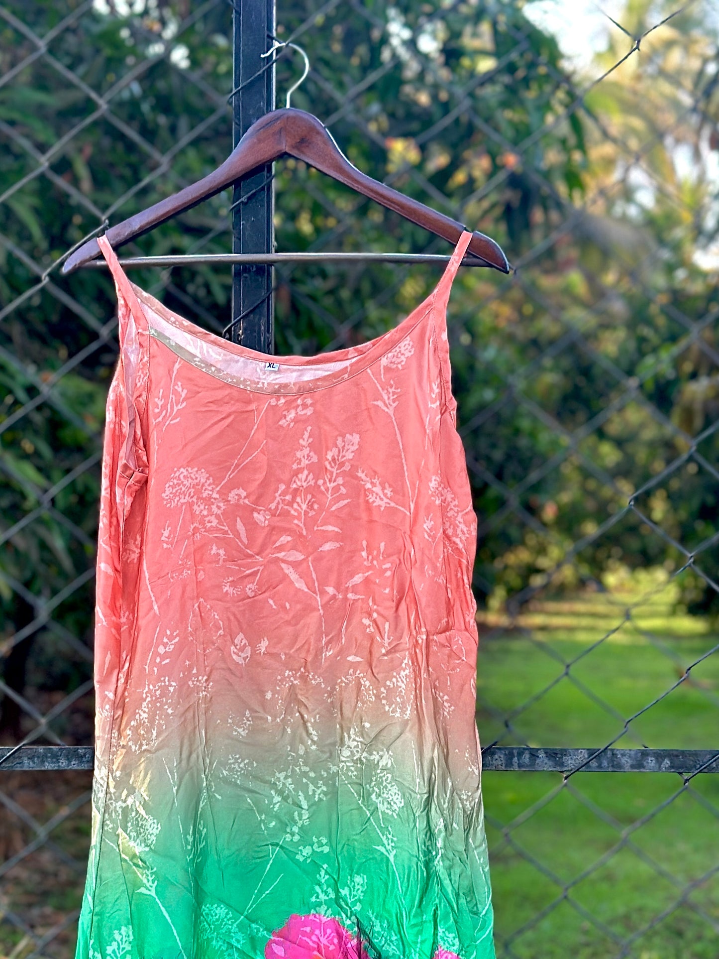 49 Satin Green & Peach Slip Dress