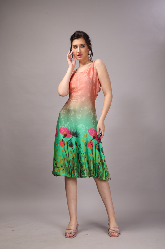 49 Satin Green & Peach Slip Dress
