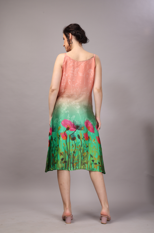 49 Satin Green & Peach Slip Dress