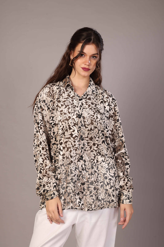 54 Velvet Flower Net Shirt