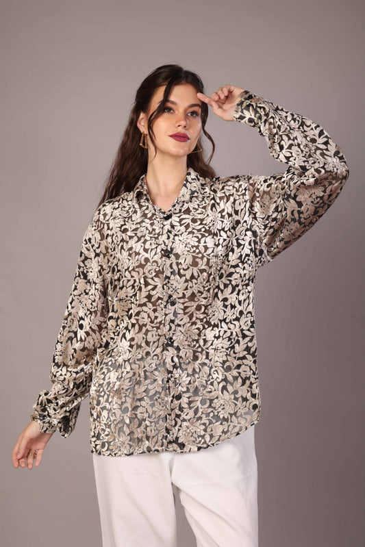 54 Velvet Flower Net Shirt