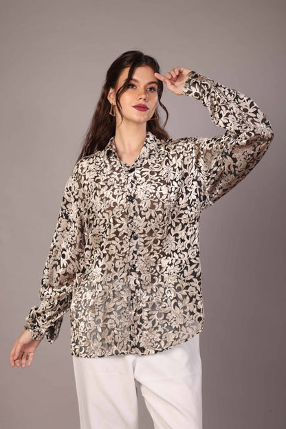 54 Velvet Flower Net Shirt